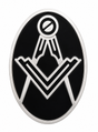 Freemasons Oval Black & Silver Square and Compass Enamel Lapel Pin Badge – 17mm x 12mm