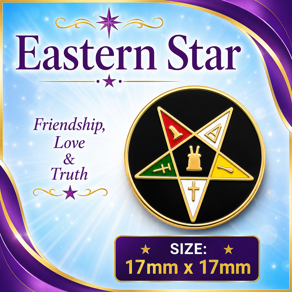 Round Eastern Star Order Freemasons Masonic Lapel Pin Badge – 17mm x 17mm