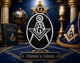 Freemasons Oval Square & Compass Black With G Enamel Lapel Pin Badge – 18mm x 14mm