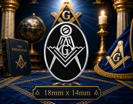 Freemasons Oval Square & Compass Black With G Enamel Lapel Pin Badge – 18mm x 14mm