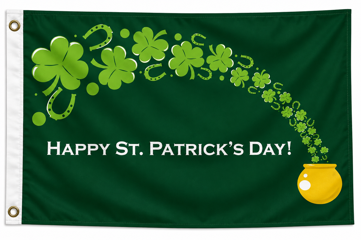 Happy St Patricks Day Pot of Gold Polyester Flag 5ft x 3ft (Drawer 4)