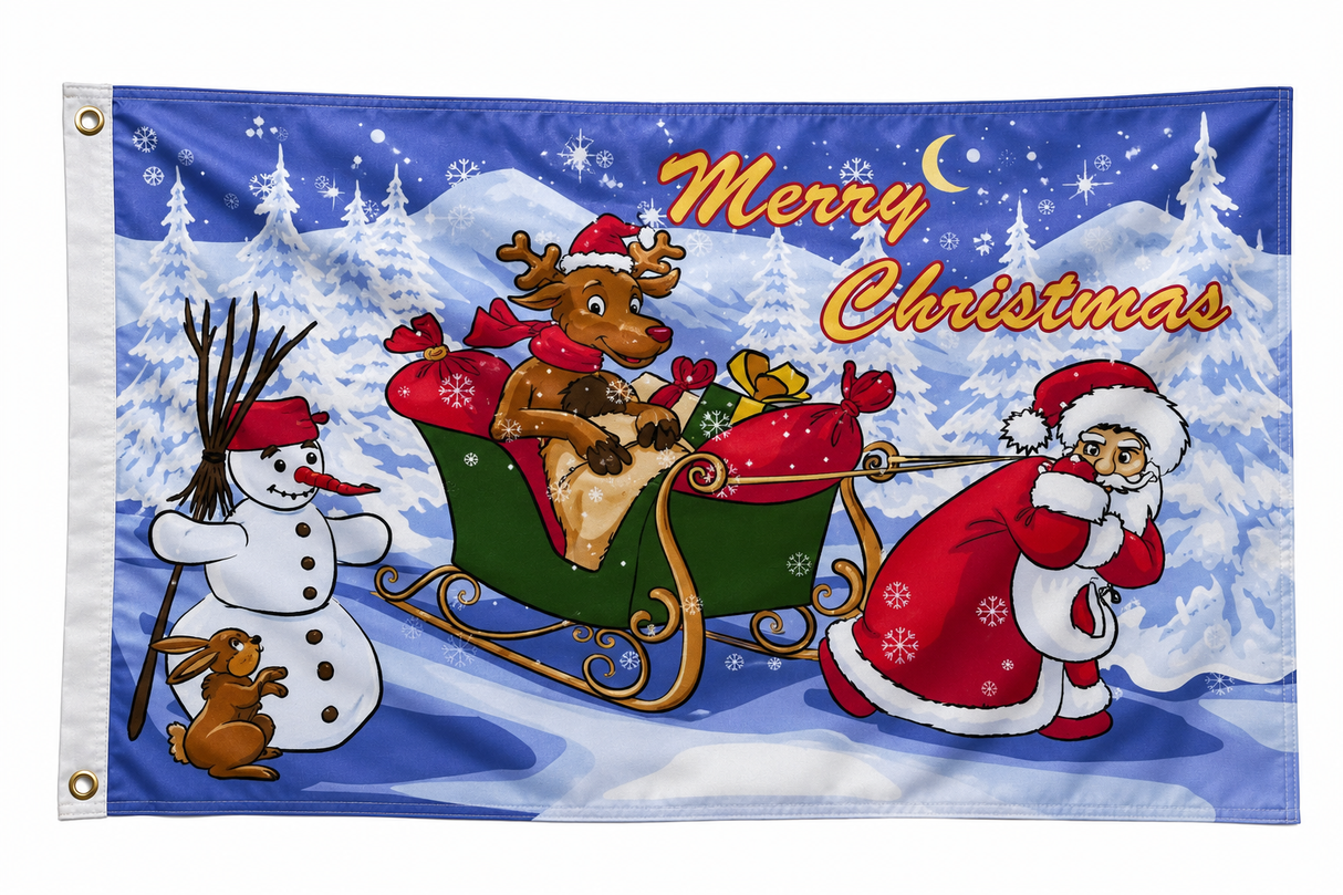 Rudolph on Sleigh Christmas Polyester Flag 5ft x 3ft  (Drawer 2)