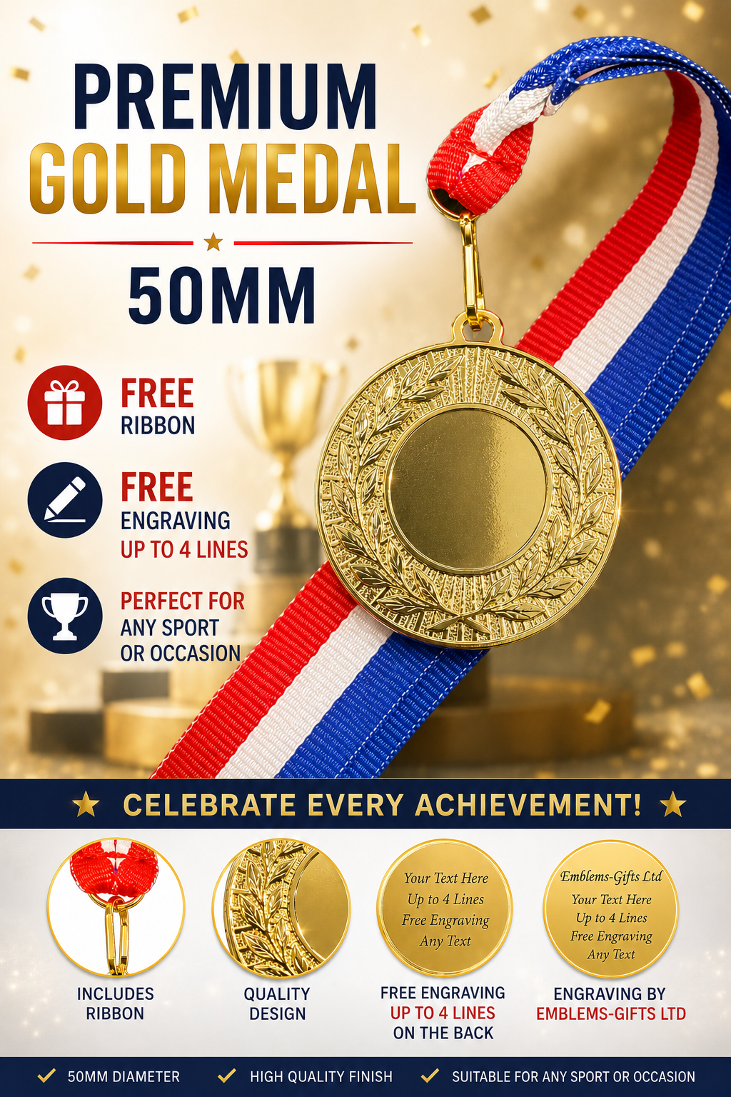 Art Painting 50mm Combo Medal & Ribbon (MED1) Engraved Free