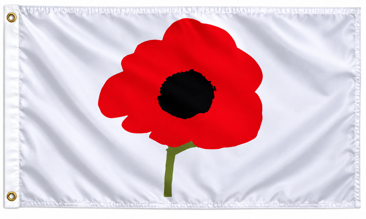 Red remembrance poppy flag on white background – 5ft x 3ft