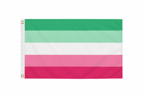 Abrosexual Pride Flag 5ft x 3ft in green white and pink with metal eyelets