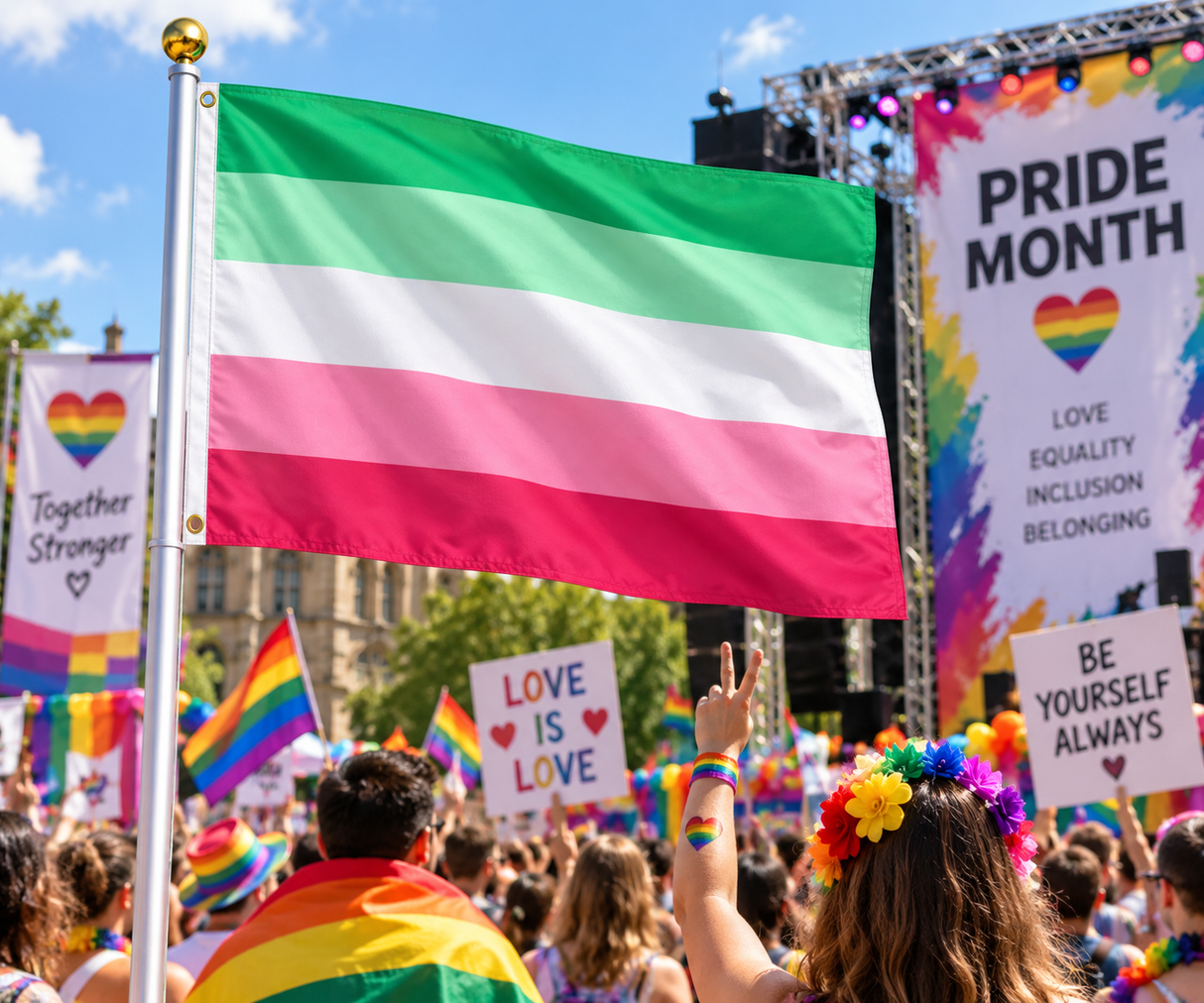 Abrosexual Pride Flag 5ft x 3ft displayed at a Pride Month event