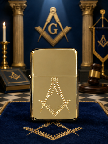 Personalised Star windproof petrol lighter engraved with custom design supplied in presentation gift tin.