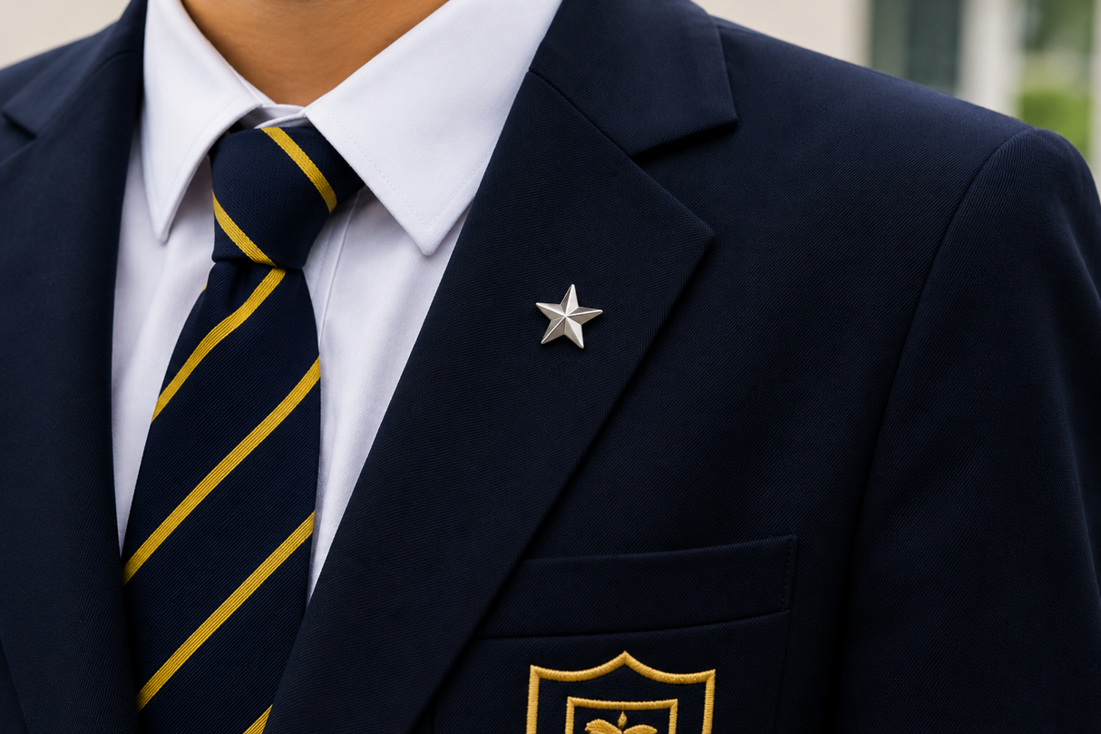 3D Silver Star School Badge | Metal Achievement Award Lapel Pin 12mm