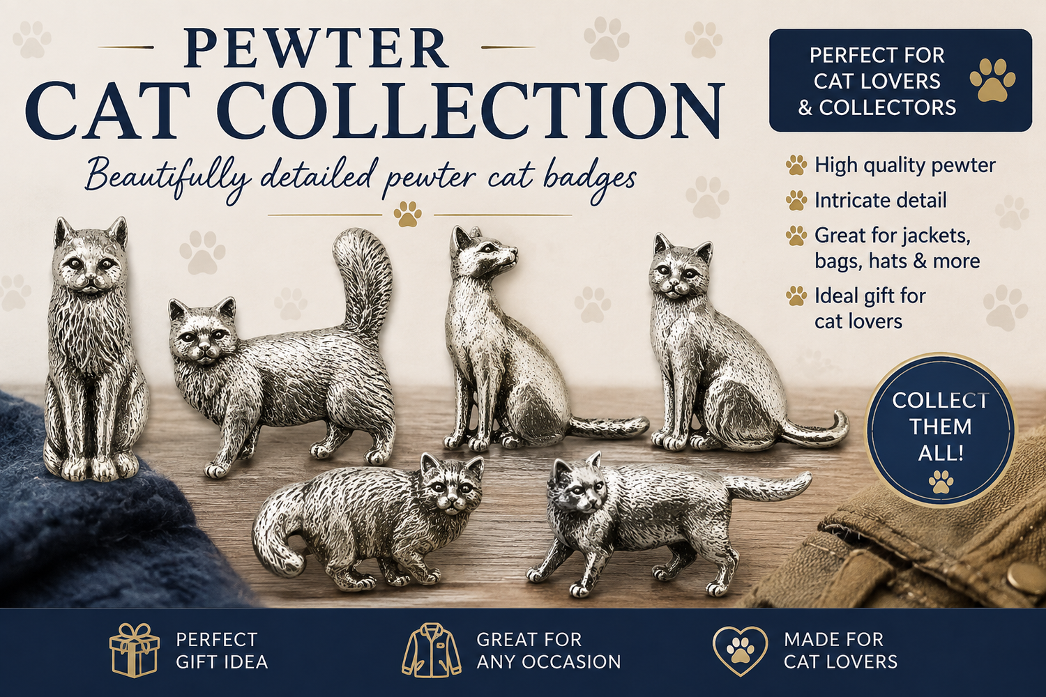 Pewter Burmese Cat Badge Pin Cat Lover Gift Collectable 35mm x 25mm