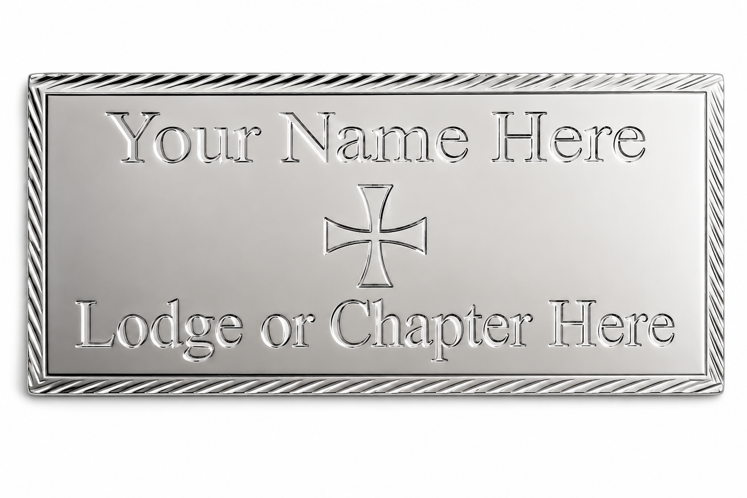 (MP38) 55mm x 25mm Personalised Masonic Preceptory Diamond Cut Silver Case Plate