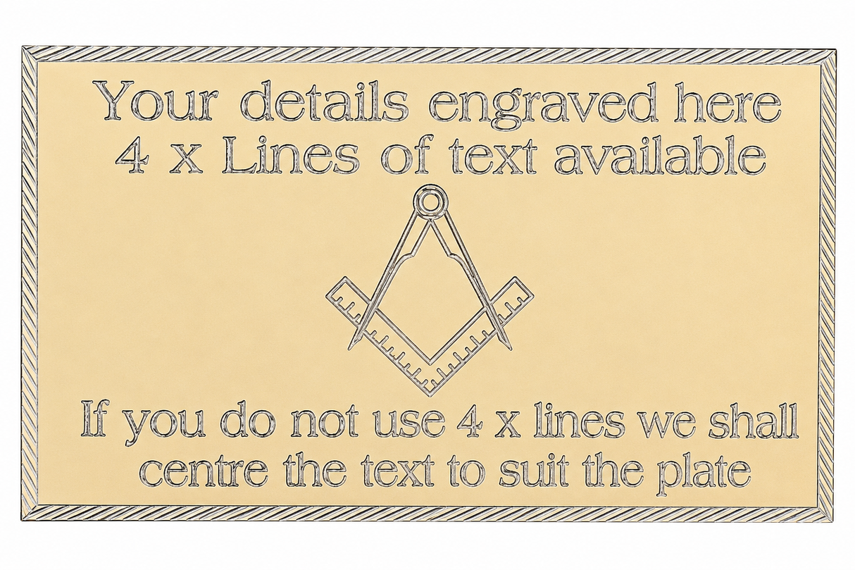 (MP16) Personalised 60 mm x 35 mm Gold Masonic Crest no G Case Name Plate