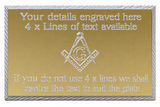 (MP15) Personalised 60 mm x 35 mm Gold Masonic Crest & G Case Name Plate