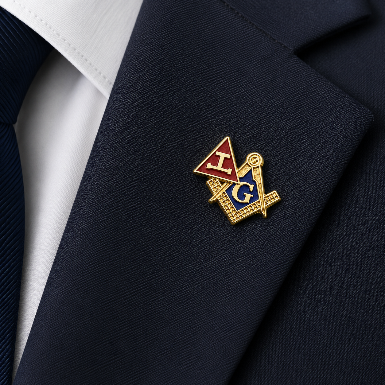 Masonic Royal Arch Triple Tau Square & Compasses Enamel Pin Badge
