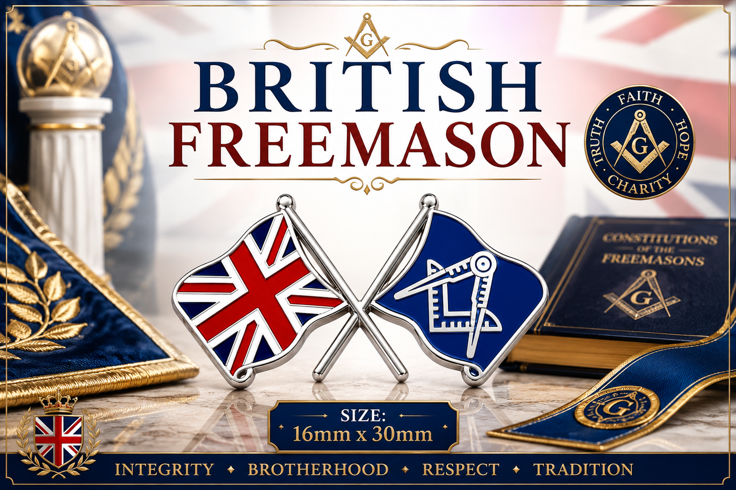 Great Britain Freemasons Masonic Lapel Pin Badge – 30mm x 16mm