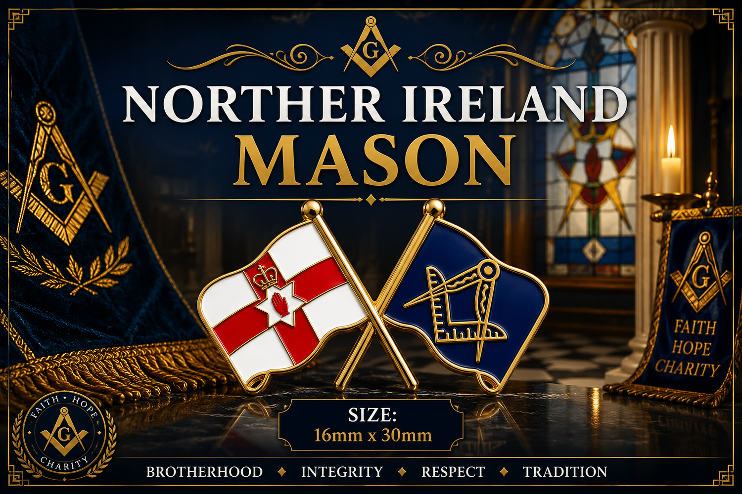 Northern Ireland Freemasons Masonic Lapel Pin Badge – 30mm x 16mm