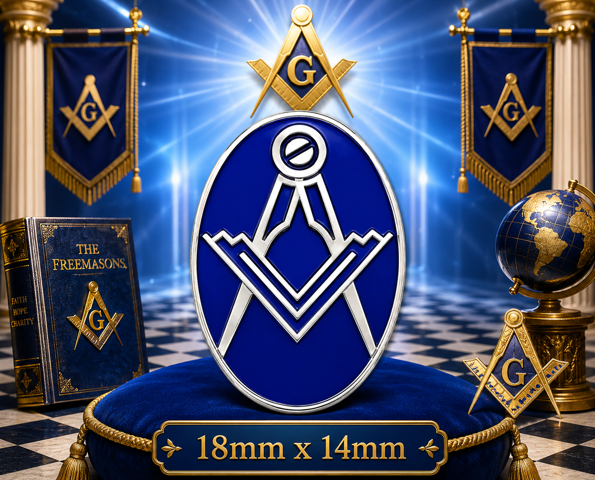 Freemasons Oval Square & Compass Blue Enamel Lapel Pin Badge – 18mm x 14mm