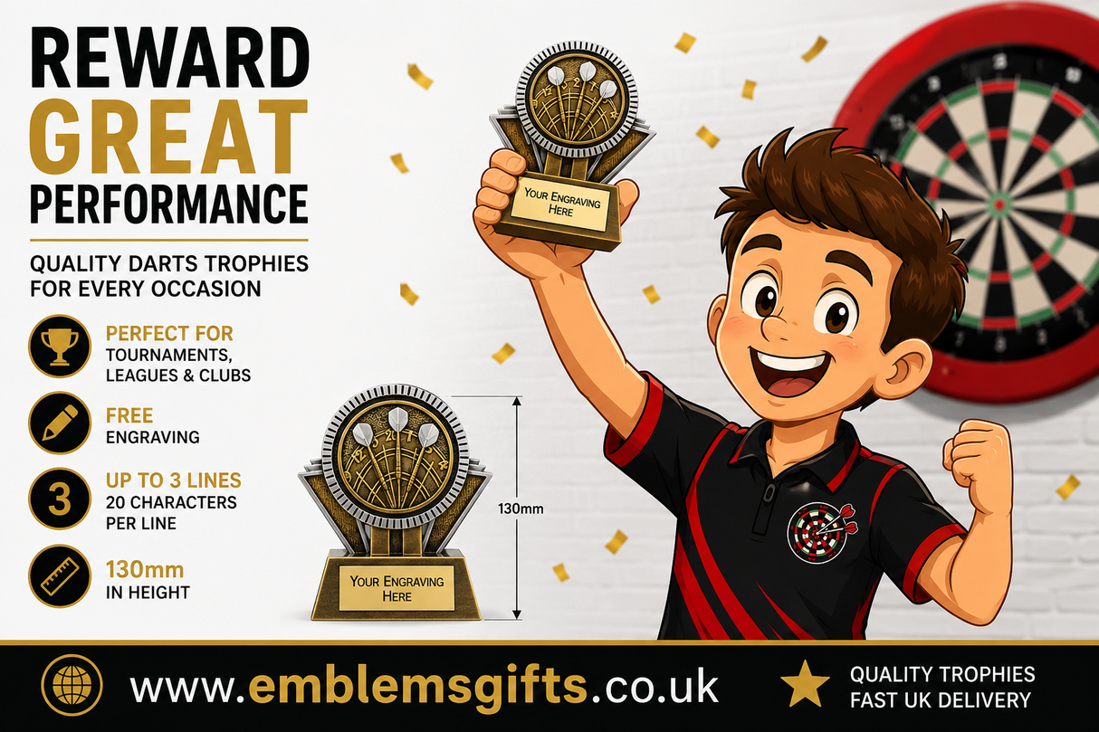 Personalised Apex Ikon Darts Trophy 130mm – Gold & Silver with Free Engraving