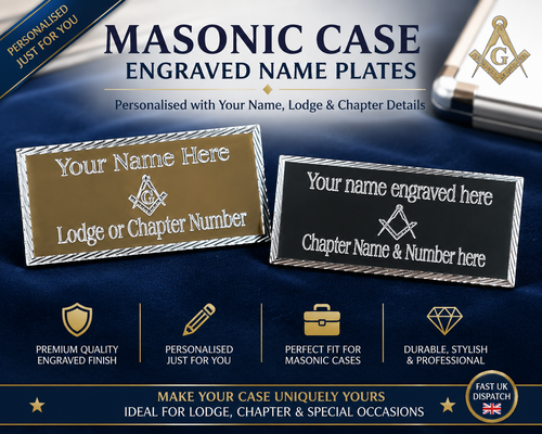 (MP10) 50 mm x 25 mm Personalised Masonic Regalia Gold Case Plate & G