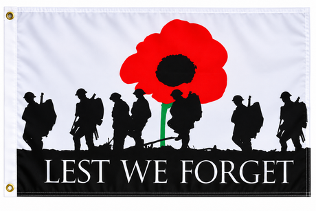 Lest We Forget Army remembrance flag 3ft x 2ft with red poppy and soldiers