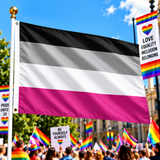 Gynephilia Pride Flag 5ft x 3ft flying on a flagpole at a colourful Pride rally
