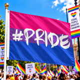 Bisexual #Pride Flag 5ft x 3ft flying on a flagpole at a colourful Pride rally