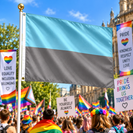 Autosexual Pride Flag 5ft x 3ft flying on a flagpole at a Pride rally