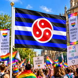 BDSM Pride Flag 5ft x 3ft displayed on a flagpole at a Pride rally