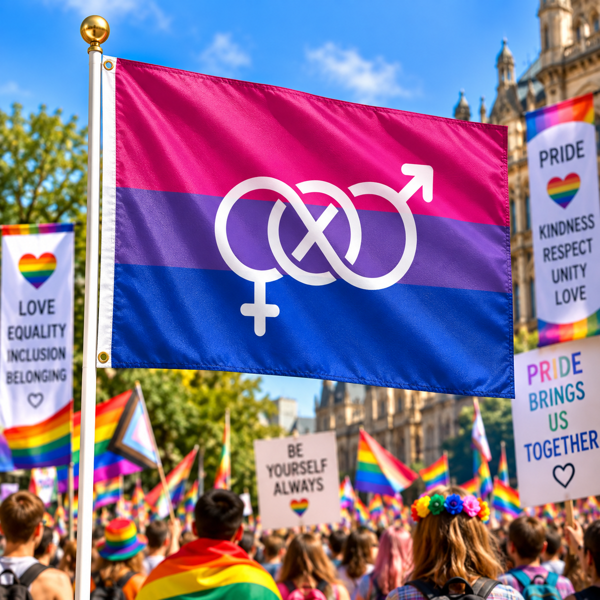 Bisexual Pride Flag 5ft x 3ft – Bi LGBTQ+ Gender Symbols Flag