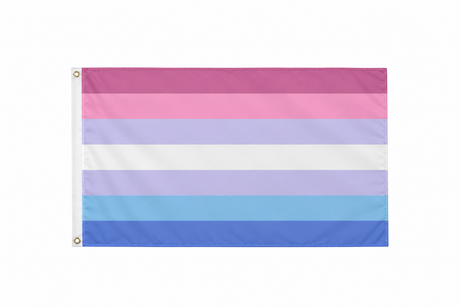 Bigender Pride Flag 5ft x 3ft in pink purple white and blue with two metal eyelets