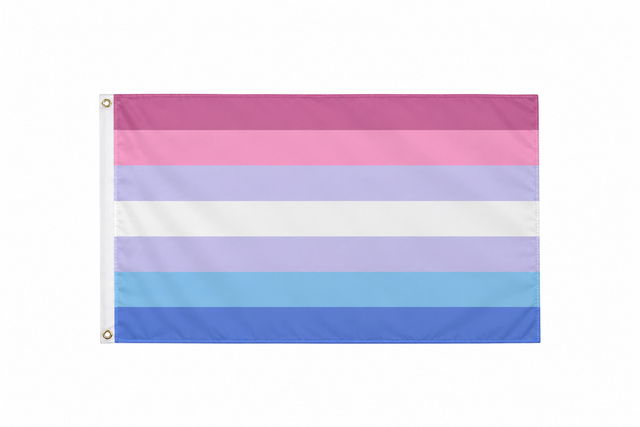 Bigender Pride Flag 5ft x 3ft in pink purple white and blue with two metal eyelets