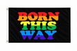 Born This Way Pride Flag 5ft x 3ft with rainbow lettering on black background
