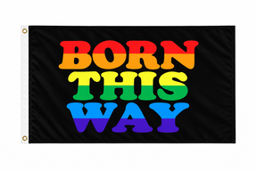 Born This Way Pride Flag 5ft x 3ft with rainbow lettering on black background