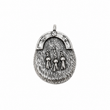 Pewter Scottish sporran pin badge with traditional Highland tassel design