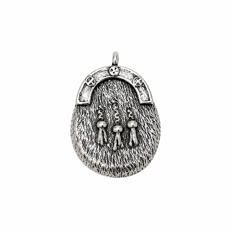 Pewter Scottish sporran pin badge with traditional Highland tassel design