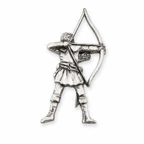 Pewter archery badge featuring archer with bow and arrow
