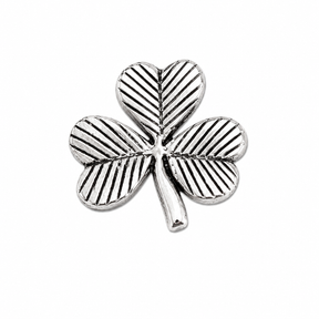 Pewter Irish shamrock pin badge with detailed three-leaf clover design