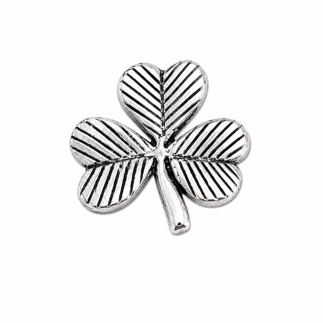 Pewter Irish shamrock pin badge with detailed three-leaf clover design