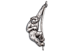 Detailed pewter Gibbon monkey pin badge swinging from a branch with butterfly clutch fastening.