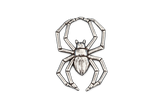 Detailed pewter Spider pin badge featuring an eight-legged spider design with butterfly clutch fastening on a white background.