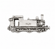 Pewter steam train locomotive lapel pin badge with detailed wheels and chimney