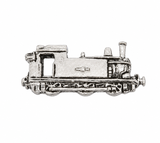 Pewter steam train locomotive lapel pin badge with detailed wheels and chimney
