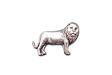 Handcrafted pewter lion pin badge featuring a detailed lion with a flowing mane and butterfly clutch fastening on a white background.