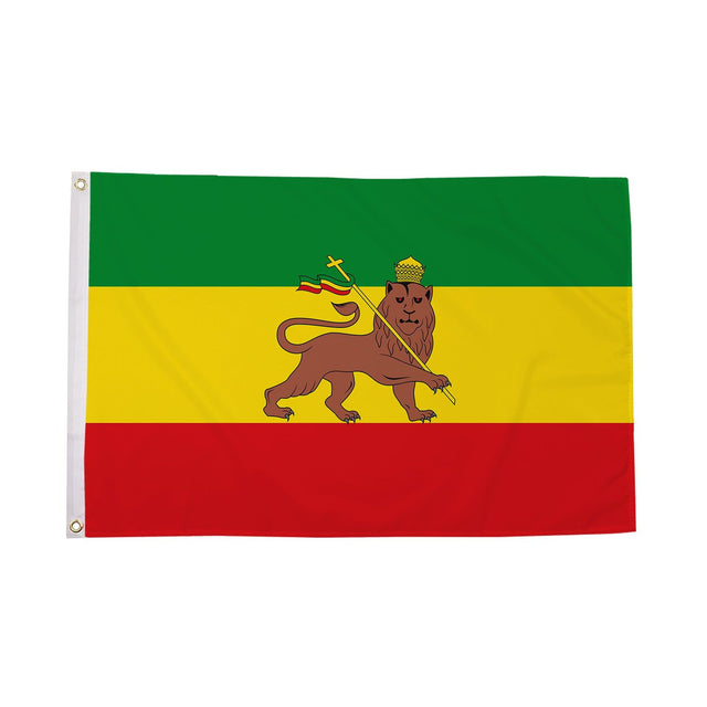 Flagmania Ethiopia with Lion (Rasta) 3ft x 2ft Polyester Flag on white background