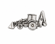 Pewter backhoe loader digger lapel pin badge with front bucket and rear excavator arm