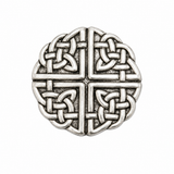 Round pewter Celtic knot pin badge with traditional interwoven knotwork design