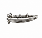 Pewter rigid inflatable RIB speed boat lapel pin badge with seating and outboard motor