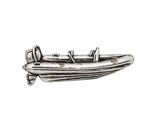 Pewter rigid inflatable RIB speed boat lapel pin badge with seating and outboard motor