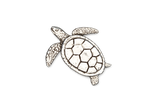 Detailed pewter Sea Turtle pin badge featuring a patterned shell and textured flippers with butterfly clutch fastening on a white background.