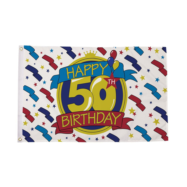 Flagmania Happy 50th Birthday 8ft x 5ft polyester flag