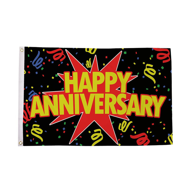 Flagmania Happy Anniversary Black 8ft x 5ft polyester flag